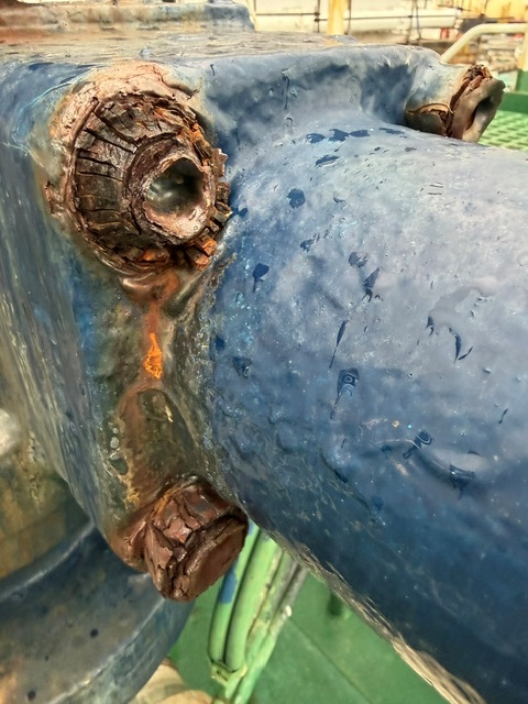 Close-up of a worn actuator seal bore, corroded after years in service