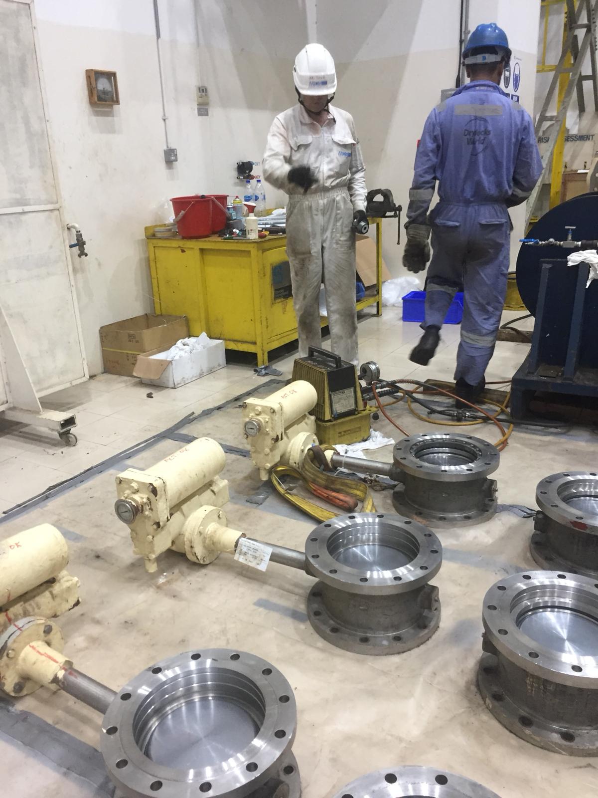 Technicians servicing Royal Goodwin valves and actuators in the workshop